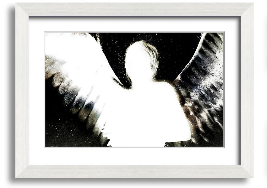 Framed print of Angels In The Night featuring white design on black background, elegantly framed and ready to hang.