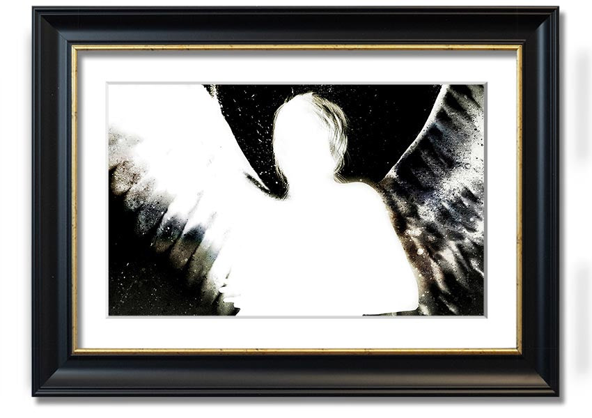 Framed print of Angels In The Night featuring white design on black background, elegantly framed and ready to hang.