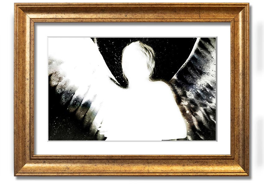Framed print of Angels In The Night featuring white design on black background, elegantly framed and ready to hang.