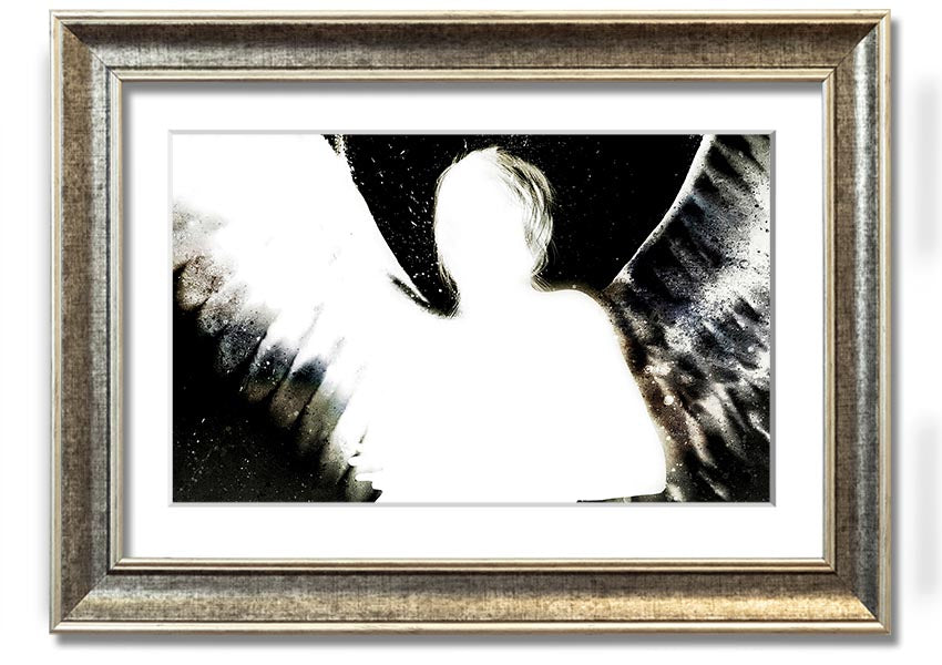 Framed print of Angels In The Night featuring white design on black background, elegantly framed and ready to hang.