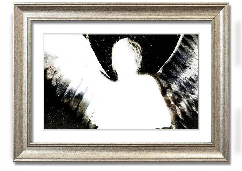 Framed print of Angels In The Night featuring white design on black background, elegantly framed and ready to hang.