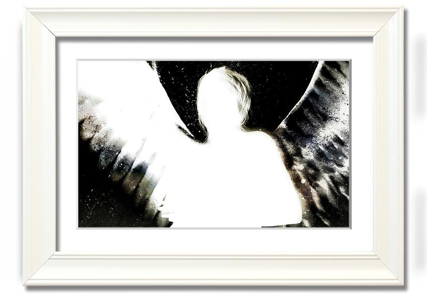 Framed print of Angels In The Night featuring white design on black background, elegantly framed and ready to hang.
