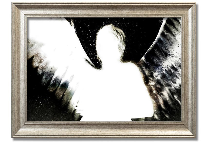 Framed print of Angels In The Night featuring white design on black background, elegantly framed and ready to hang.