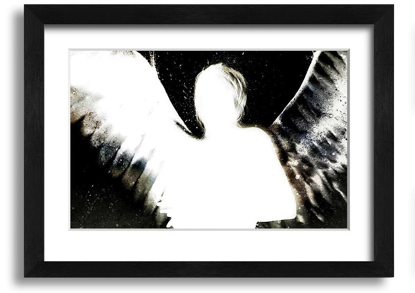 Framed print of Angels In The Night featuring white design on black background, elegantly framed and ready to hang.