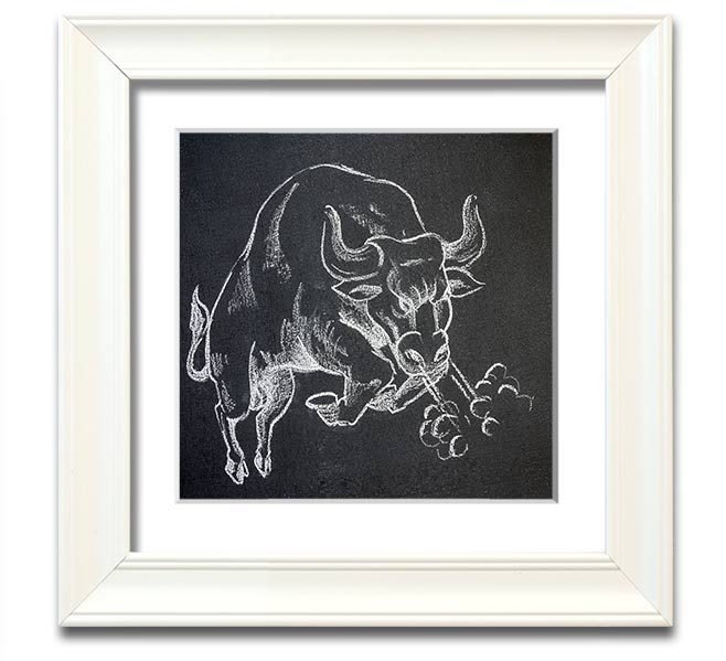 Angry Bull Square Framed Print showcasing a powerful bull design in a stylish frame, ready to hang.