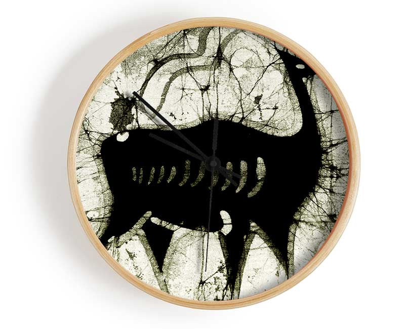 Animal Forest bamboo clock with a round face, available in black, white, or natural frame colors, featuring a clear Plexiglas lens.