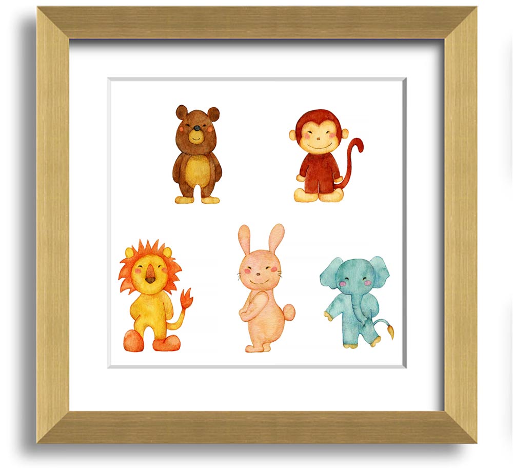 Animal Fun Square Framed Print featuring vibrant animal imagery in a stylish frame, ready to hang.