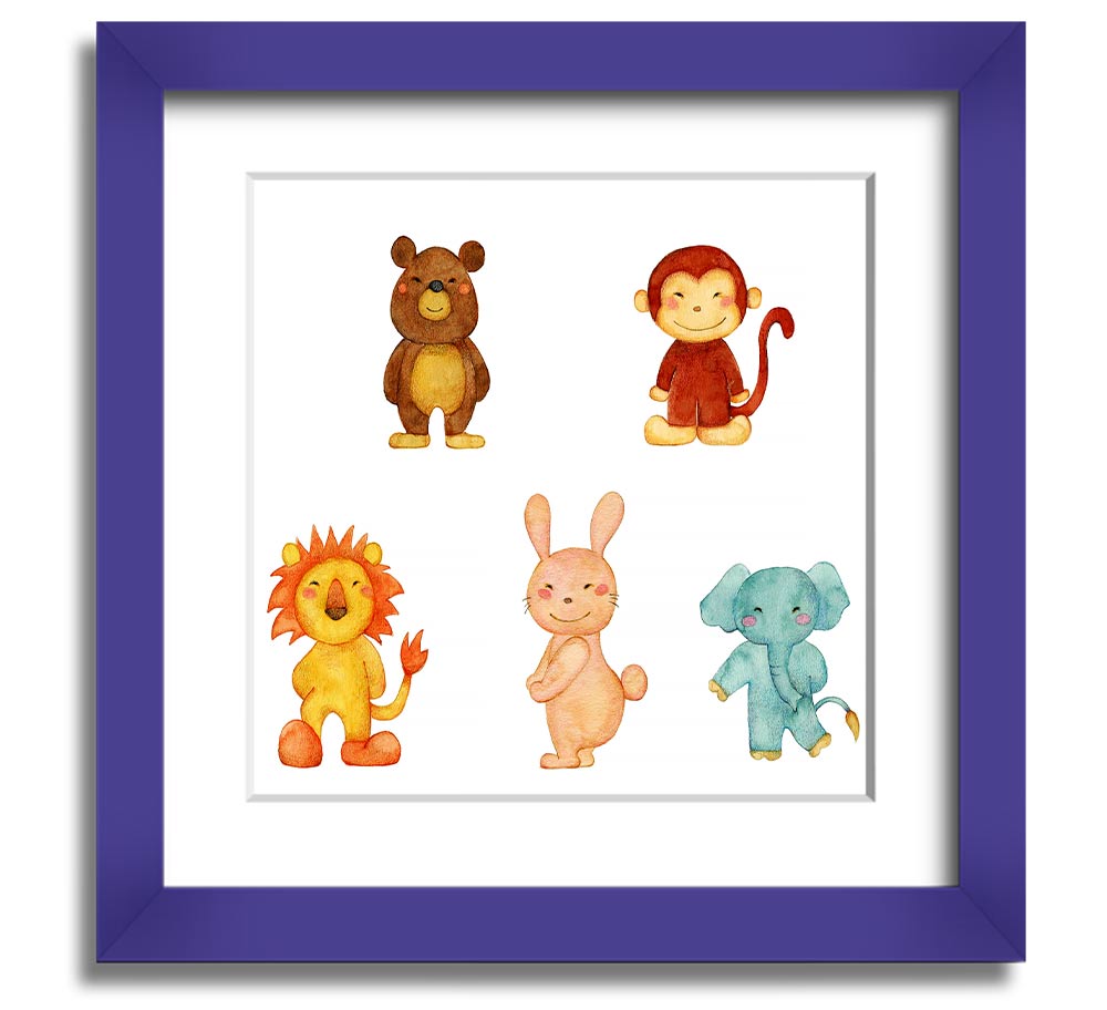 Animal Fun Square Framed Print featuring vibrant animal imagery in a stylish frame, ready to hang.