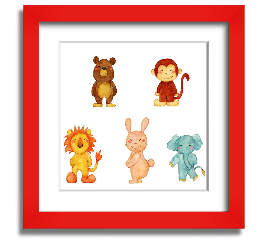 Animal Fun Square Framed Print featuring vibrant animal imagery in a stylish frame, ready to hang.