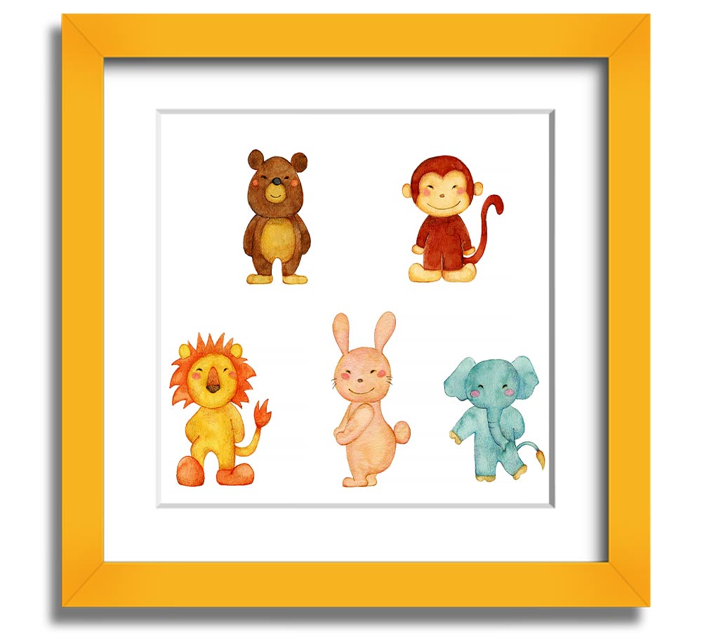Animal Fun Square Framed Print featuring vibrant animal imagery in a stylish frame, ready to hang.