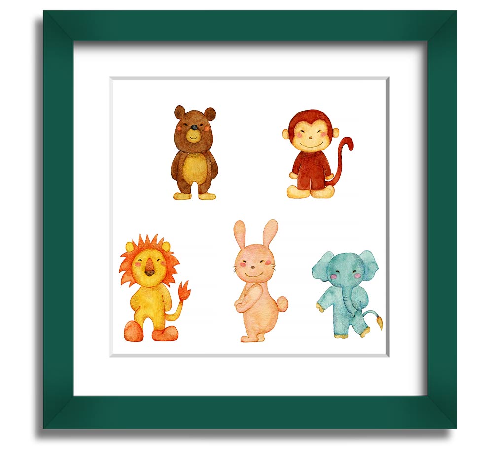 Animal Fun Square Framed Print featuring vibrant animal imagery in a stylish frame, ready to hang.