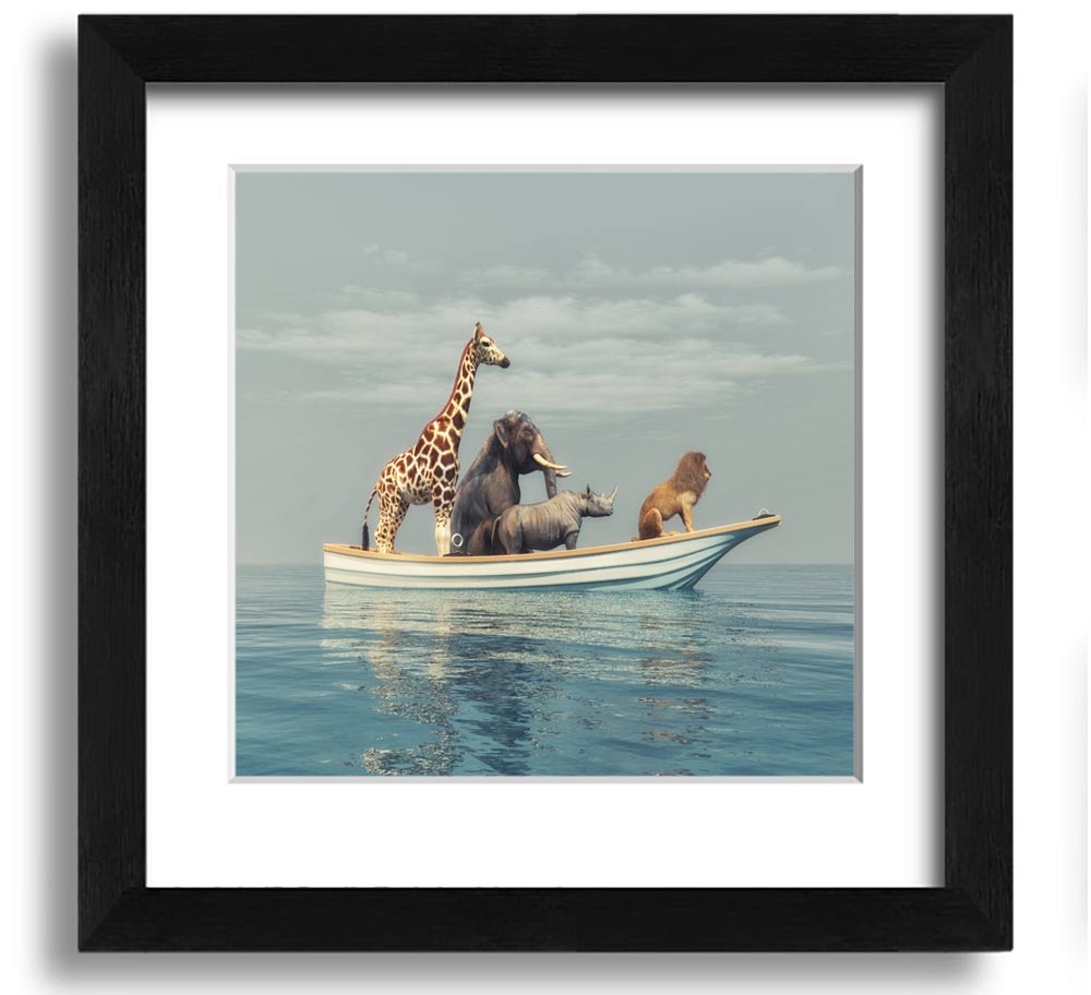 A beautifully framed print of the Animal Kingdom Boat Ride, showcasing vibrant colors and intricate details, ready to hang on the wall.