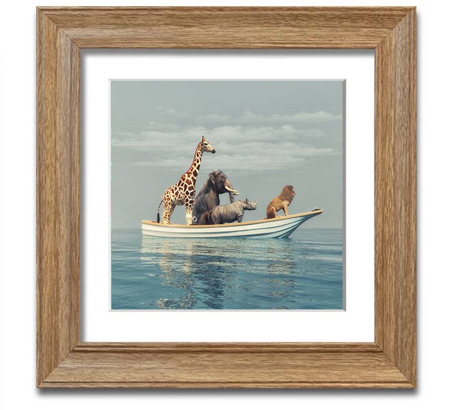 A beautifully framed print of the Animal Kingdom Boat Ride, showcasing vibrant colors and intricate details, ready to hang on the wall.