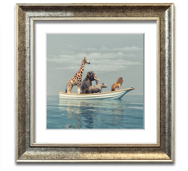 A beautifully framed print of the Animal Kingdom Boat Ride, showcasing vibrant colors and intricate details, ready to hang on the wall.