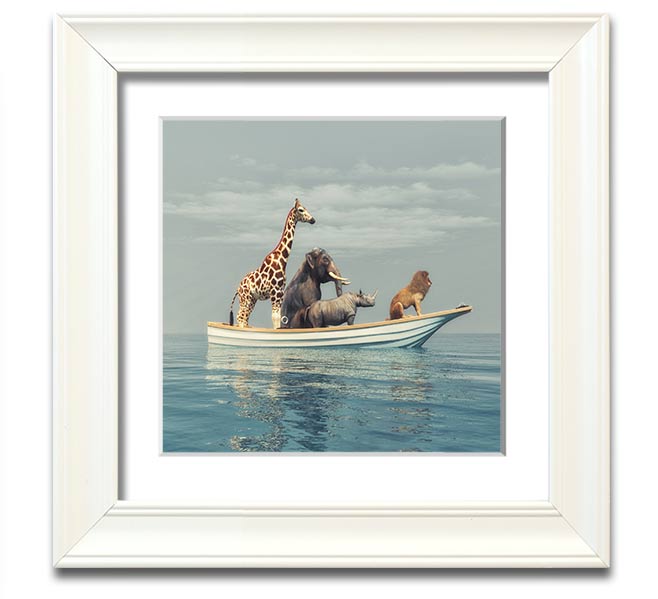 A beautifully framed print of the Animal Kingdom Boat Ride, showcasing vibrant colors and intricate details, ready to hang on the wall.