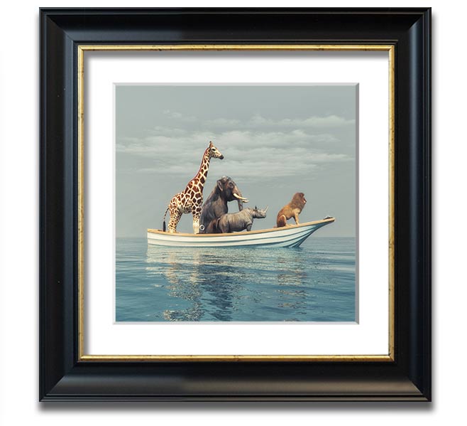 A beautifully framed print of the Animal Kingdom Boat Ride, showcasing vibrant colors and intricate details, ready to hang on the wall.