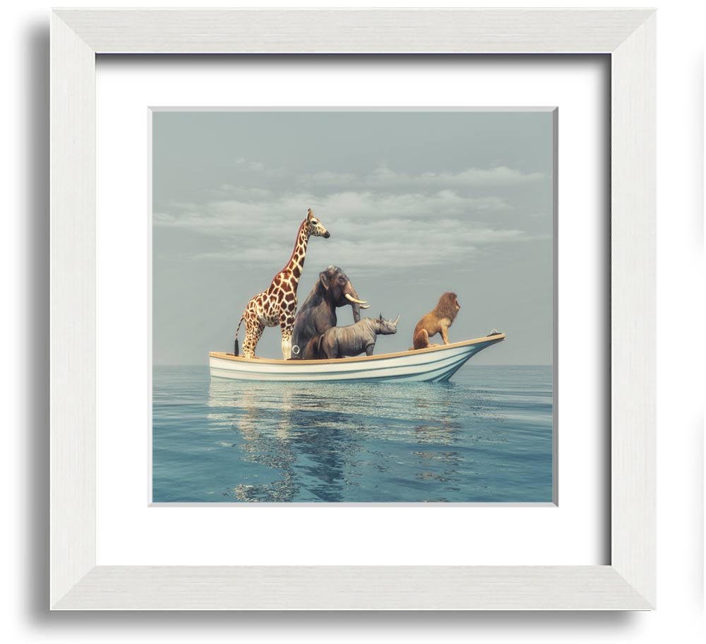 A beautifully framed print of the Animal Kingdom Boat Ride, showcasing vibrant colors and intricate details, ready to hang on the wall.