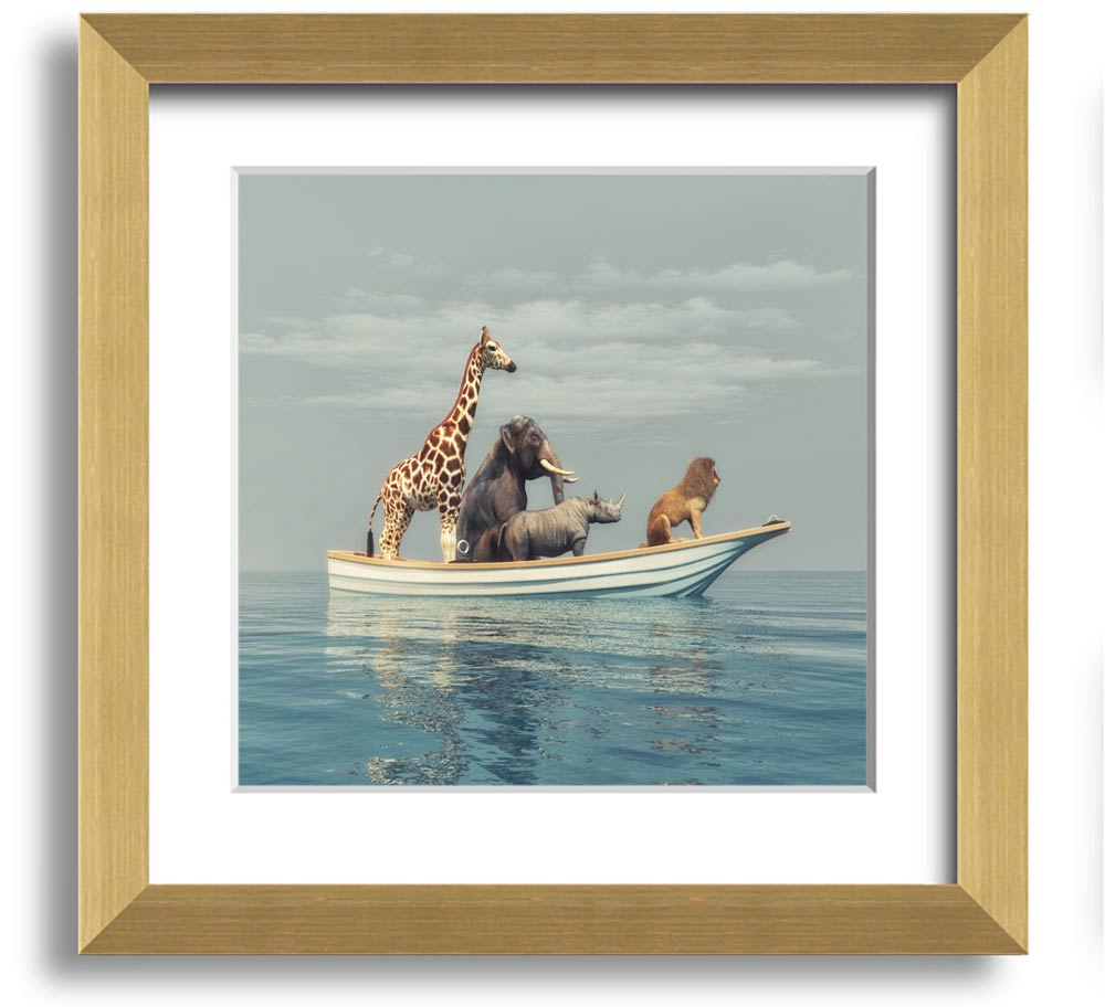 A beautifully framed print of the Animal Kingdom Boat Ride, showcasing vibrant colors and intricate details, ready to hang on the wall.