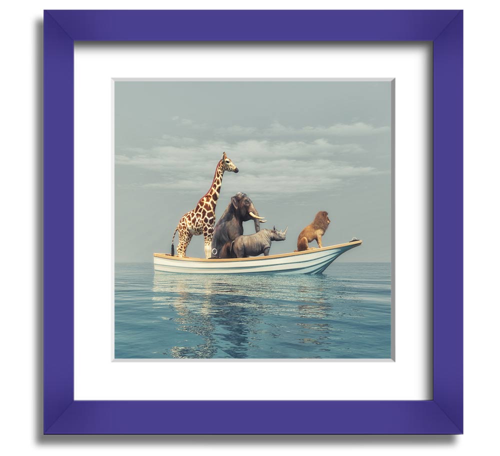 A beautifully framed print of the Animal Kingdom Boat Ride, showcasing vibrant colors and intricate details, ready to hang on the wall.