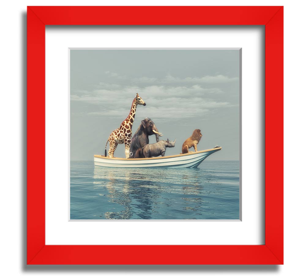 A beautifully framed print of the Animal Kingdom Boat Ride, showcasing vibrant colors and intricate details, ready to hang on the wall.