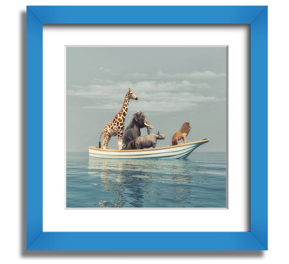A beautifully framed print of the Animal Kingdom Boat Ride, showcasing vibrant colors and intricate details, ready to hang on the wall.