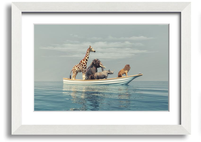 A beautifully framed print of the Animal Kingdom Boat Ride, showcasing vibrant colors and intricate details, ready to hang on your wall.