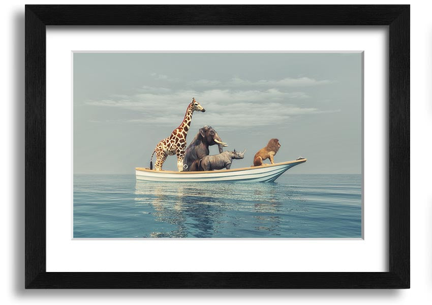 A beautifully framed print of the Animal Kingdom Boat Ride, showcasing vibrant colors and intricate details, ready to hang on your wall.