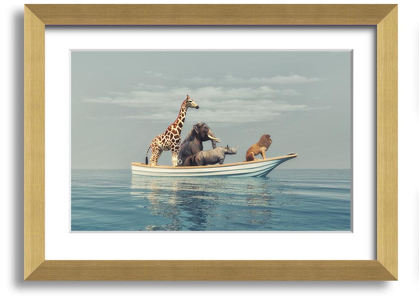 A beautifully framed print of the Animal Kingdom Boat Ride, showcasing vibrant colors and intricate details, ready to hang on your wall.