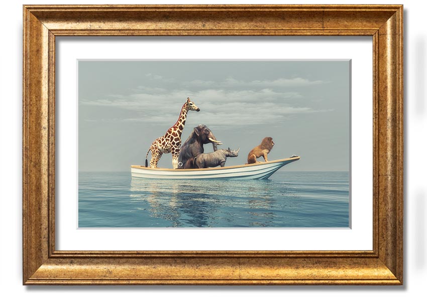 A beautifully framed print of the Animal Kingdom Boat Ride, showcasing vibrant colors and intricate details, ready to hang on your wall.