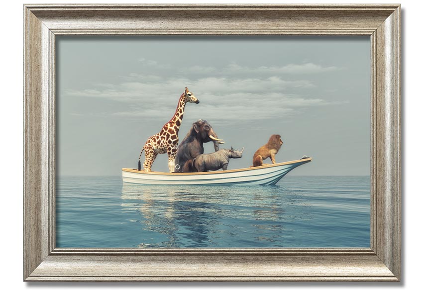 A beautifully framed print of the Animal Kingdom Boat Ride, showcasing vibrant colors and intricate details, ready to hang on your wall.