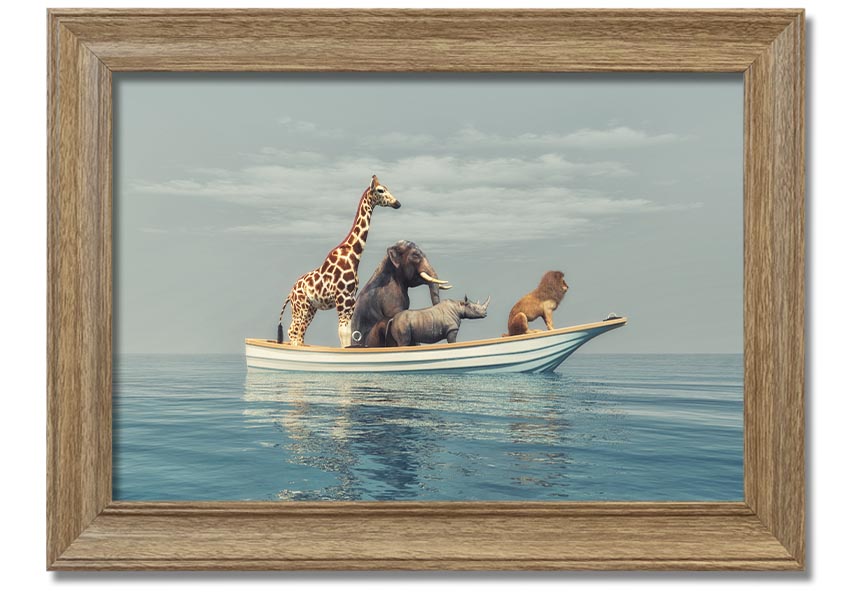 A beautifully framed print of the Animal Kingdom Boat Ride, showcasing vibrant colors and intricate details, ready to hang on your wall.