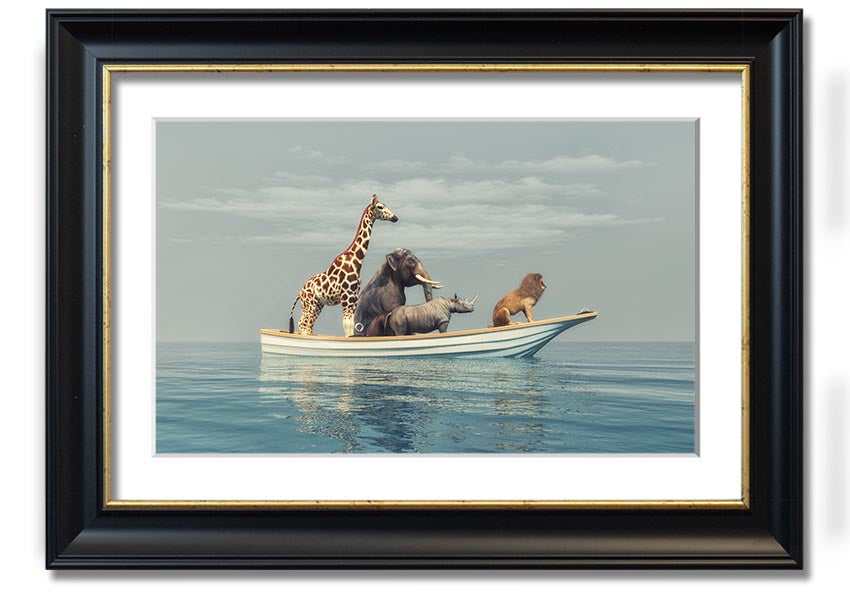 A beautifully framed print of the Animal Kingdom Boat Ride, showcasing vibrant colors and intricate details, ready to hang on your wall.