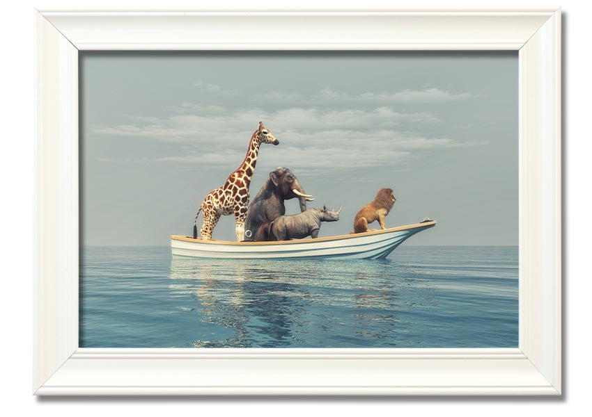 A beautifully framed print of the Animal Kingdom Boat Ride, showcasing vibrant colors and intricate details, ready to hang on your wall.