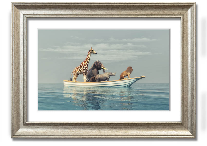 A beautifully framed print of the Animal Kingdom Boat Ride, showcasing vibrant colors and intricate details, ready to hang on your wall.