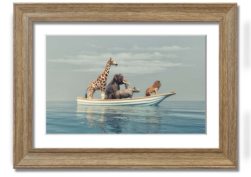 A beautifully framed print of the Animal Kingdom Boat Ride, showcasing vibrant colors and intricate details, ready to hang on your wall.