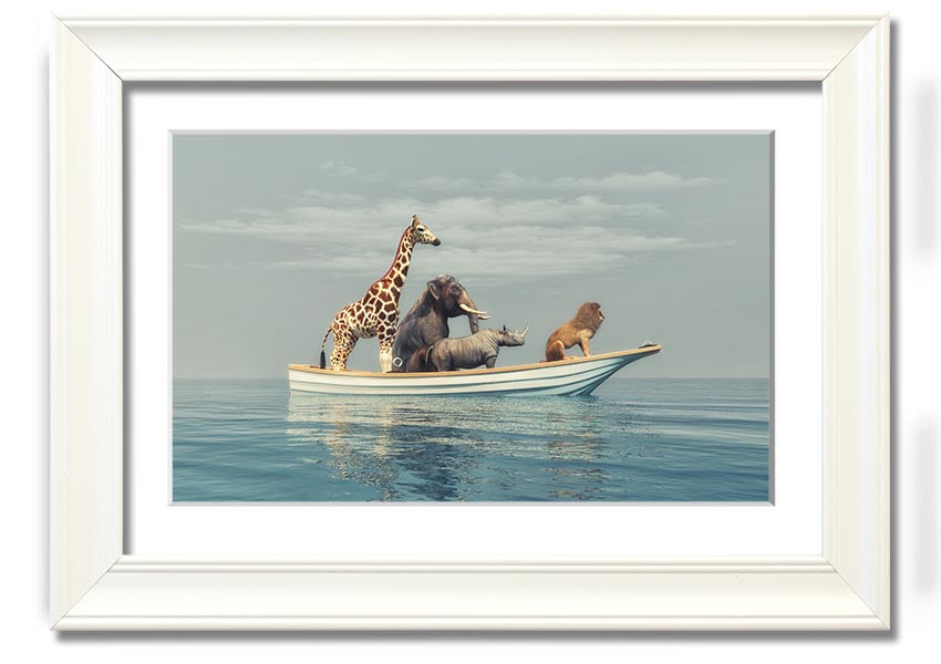 A beautifully framed print of the Animal Kingdom Boat Ride, showcasing vibrant colors and intricate details, ready to hang on your wall.