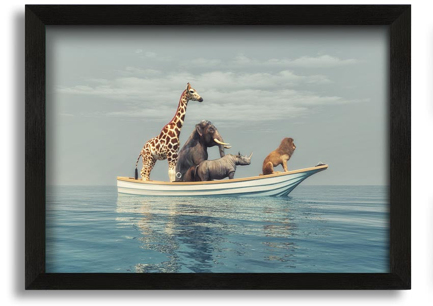 A beautifully framed print of the Animal Kingdom Boat Ride, showcasing vibrant colors and intricate details, ready to hang on your wall.