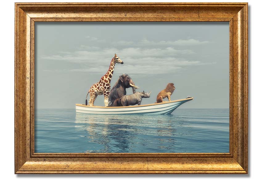 A beautifully framed print of the Animal Kingdom Boat Ride, showcasing vibrant colors and intricate details, ready to hang on your wall.