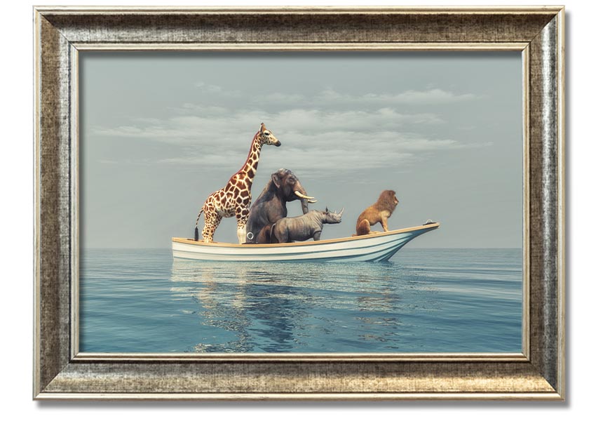 A beautifully framed print of the Animal Kingdom Boat Ride, showcasing vibrant colors and intricate details, ready to hang on your wall.