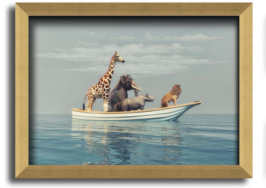 A beautifully framed print of the Animal Kingdom Boat Ride, showcasing vibrant colors and intricate details, ready to hang on your wall.