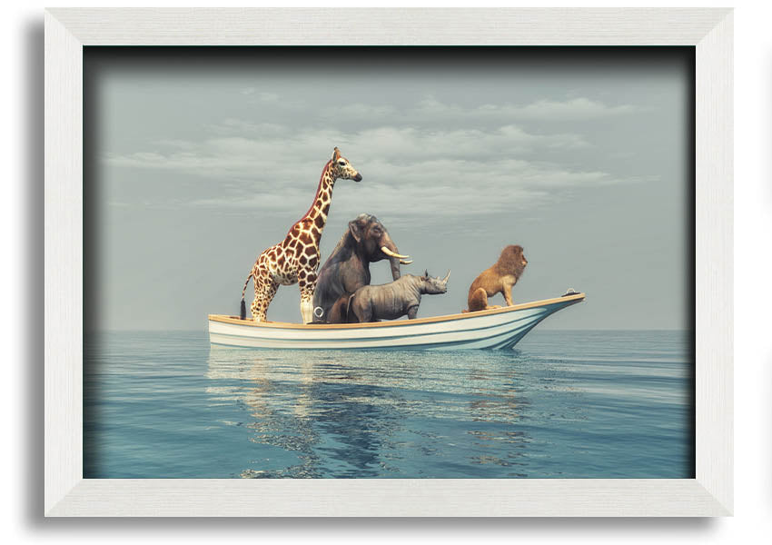 A beautifully framed print of the Animal Kingdom Boat Ride, showcasing vibrant colors and intricate details, ready to hang on your wall.