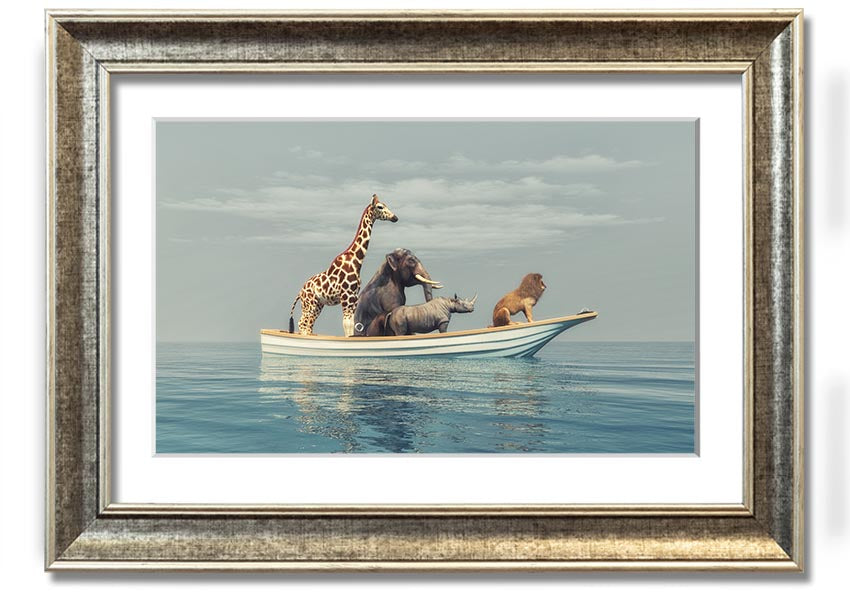 A beautifully framed print of the Animal Kingdom Boat Ride, showcasing vibrant colors and intricate details, ready to hang on your wall.