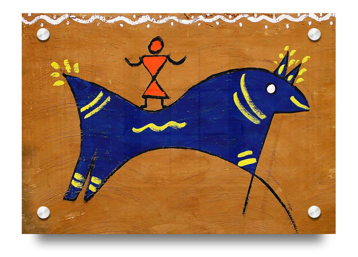 Animal Of Peace Ethnic acrylic print on 5mm thick glass, featuring vibrant colors and ethnic design, ready to hang on the wall.