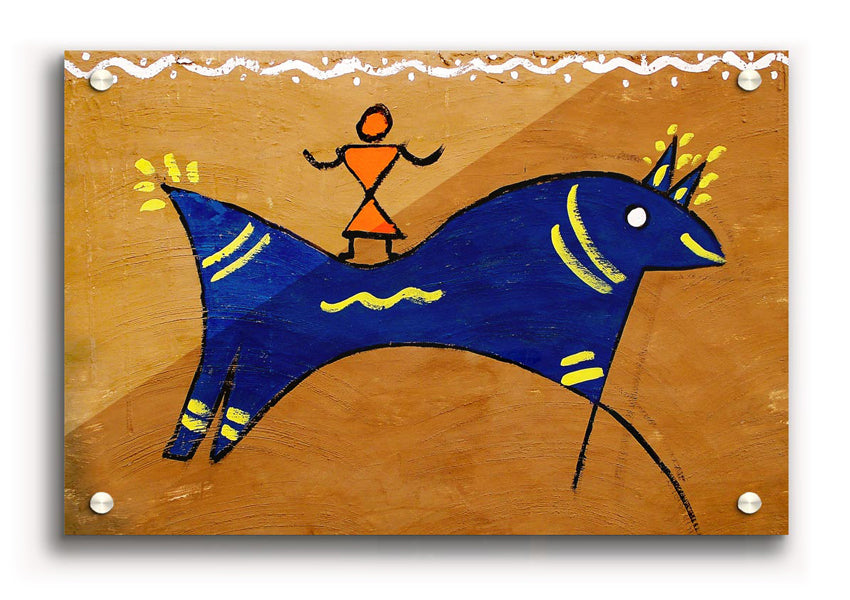 Animal Of Peace Ethnic acrylic print on 5mm thick glass, featuring vibrant colors and ethnic design, ready to hang on the wall.