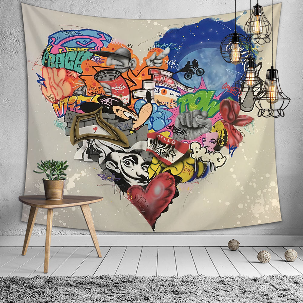 Anime Heart Tapestry featuring vibrant colors and intricate design, perfect for wall hanging and home decor.