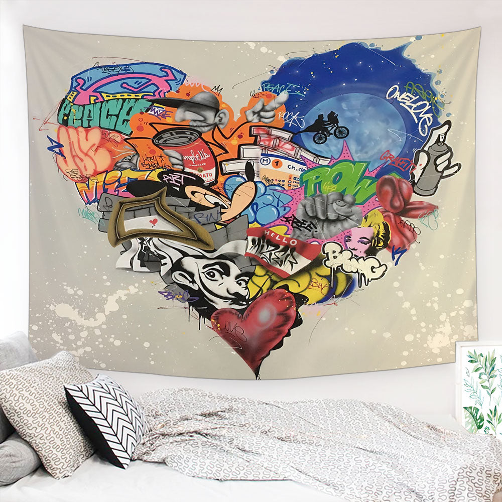 Anime Heart Tapestry featuring vibrant colors and intricate design, perfect for wall hanging and home decor.