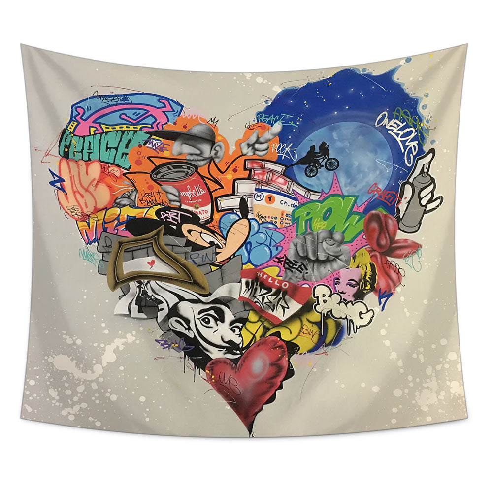 Anime Heart Tapestry featuring vibrant colors and intricate design, perfect for wall hanging and home decor.