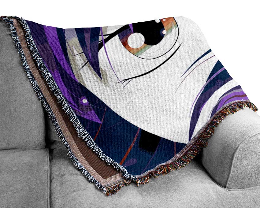 Anime Rainbow Eyes throw blanket featuring vibrant colors and a soft cotton texture, perfect for cozying up on the couch or bed.