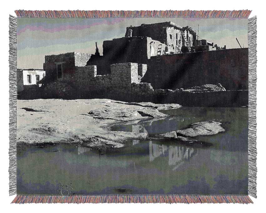 Ansel Adams Acoma Pueblo 3 throw blanket made from 100% cotton, featuring a thermal weave for breathability and a classic design.