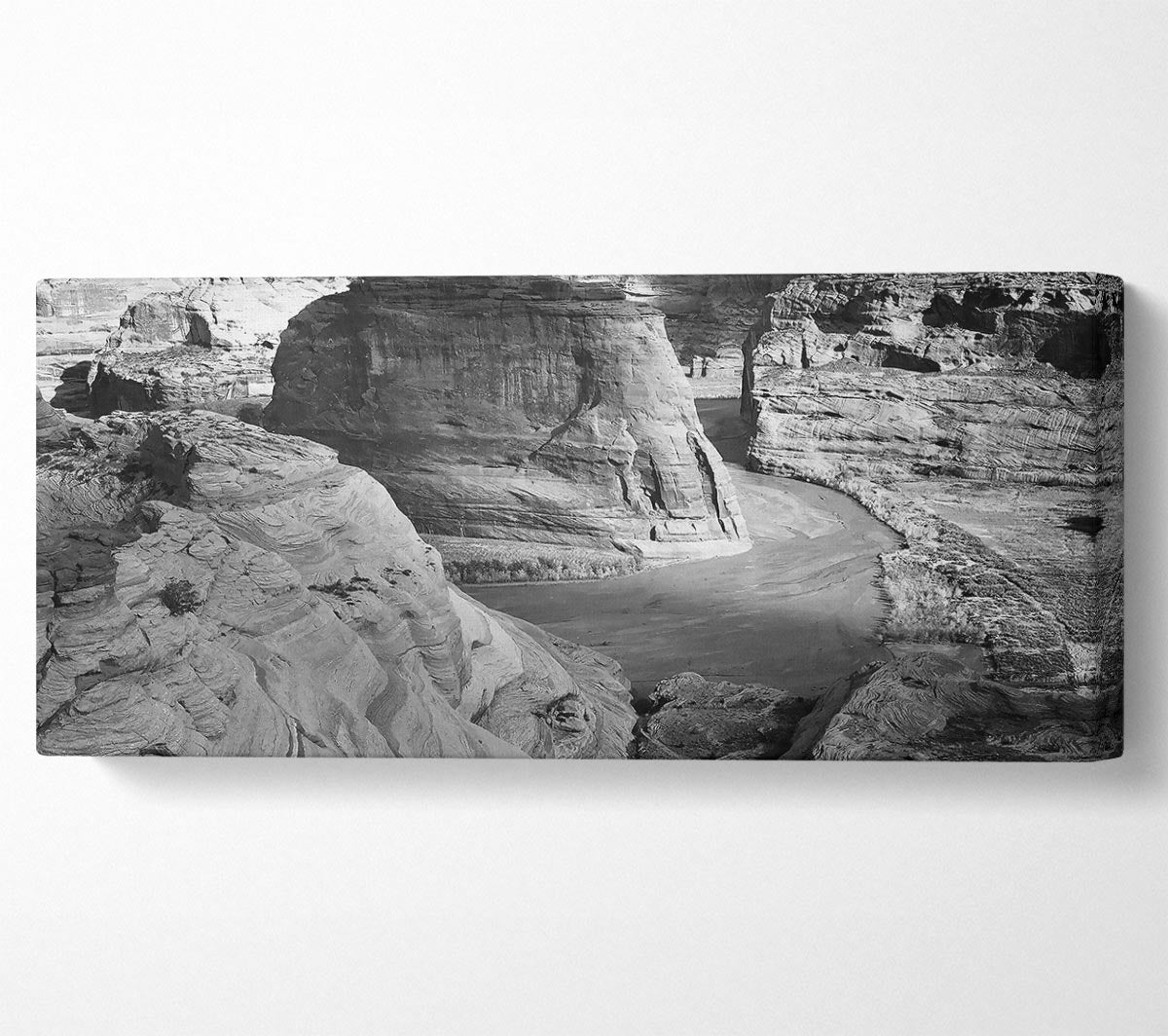Ansel Adams Canyon De Chelly black and white canvas art mounted on a box frame, showcasing stunning landscape photography.